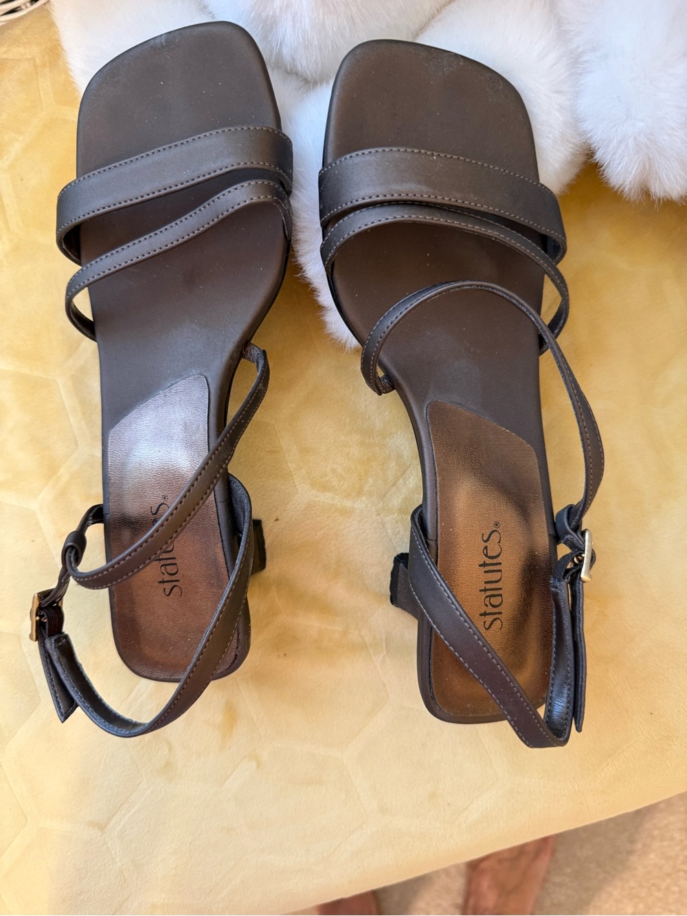 Bronze colored strappy heels